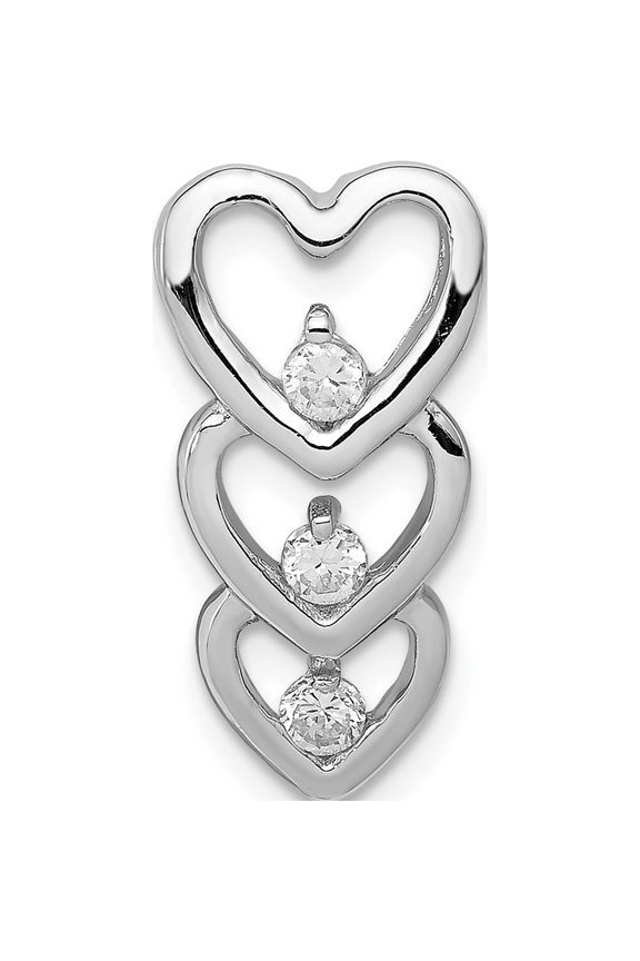 Sterling Silver Rhodium Plated Cz Multi Hearts Chain Slide (20 X 10) Made In Thailand qp2801