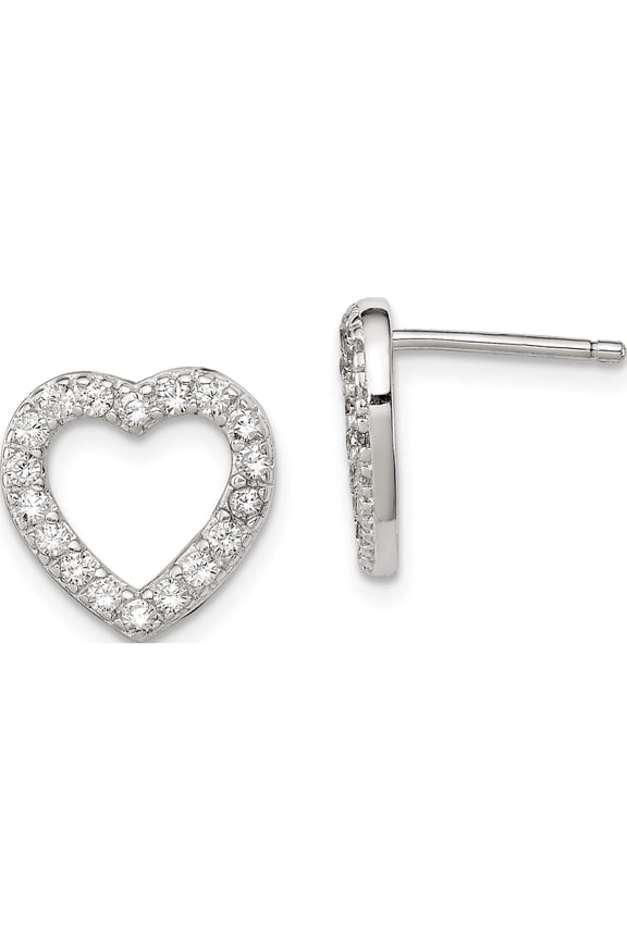 Sterling Silver Rhodium-plated CZ Open Heart Post Earrings