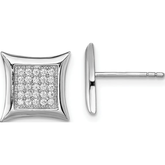 Sterling Silver Rhodium-Plated Cz Pave Square Post Earrings (10 X 10) Made In China qe9115