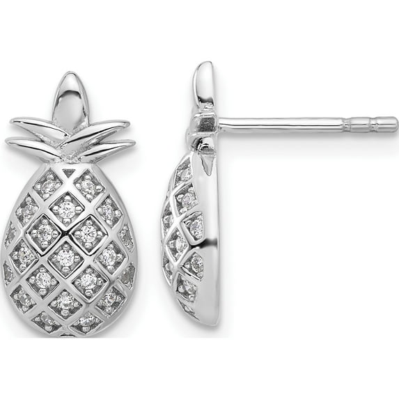 Sterling Silver Rhodium-Plated Cz Pineapple Post Earrings (Width 8) (Length 15.5) - Jbsp
