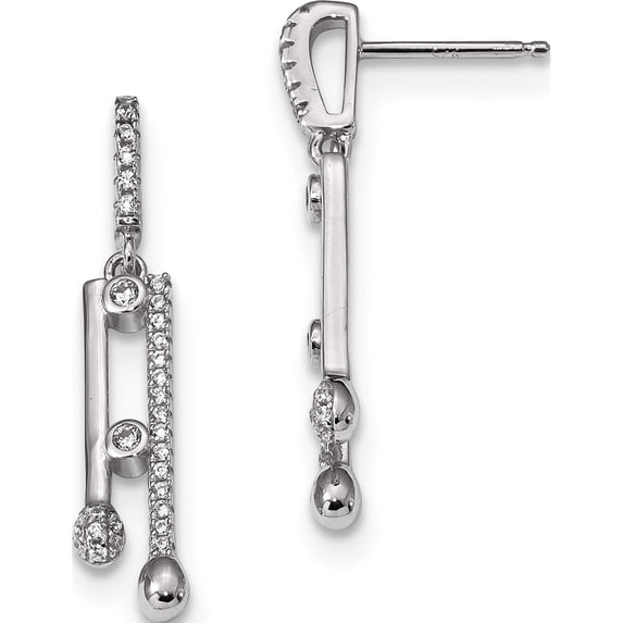 Sterling Silver Rhodium-Plated Cz Post Dangle Earrings (31.5 X 5) Made In China qe13750
