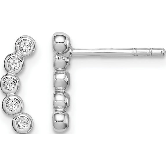 Sterling Silver Rhodium Plated Cz Post Earrings (12 X 4.5) Made In Thailand qe14758