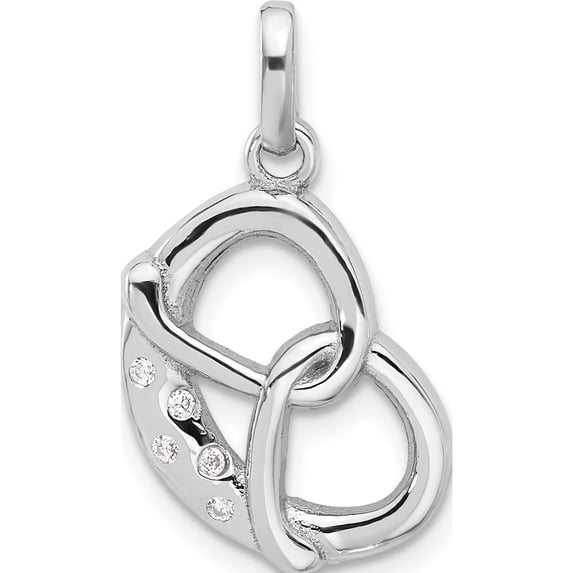 Sterling Silver Rhodium-Plated Cz Pretzel Pendant (Width 12.25) (Length 24) - Jbsp