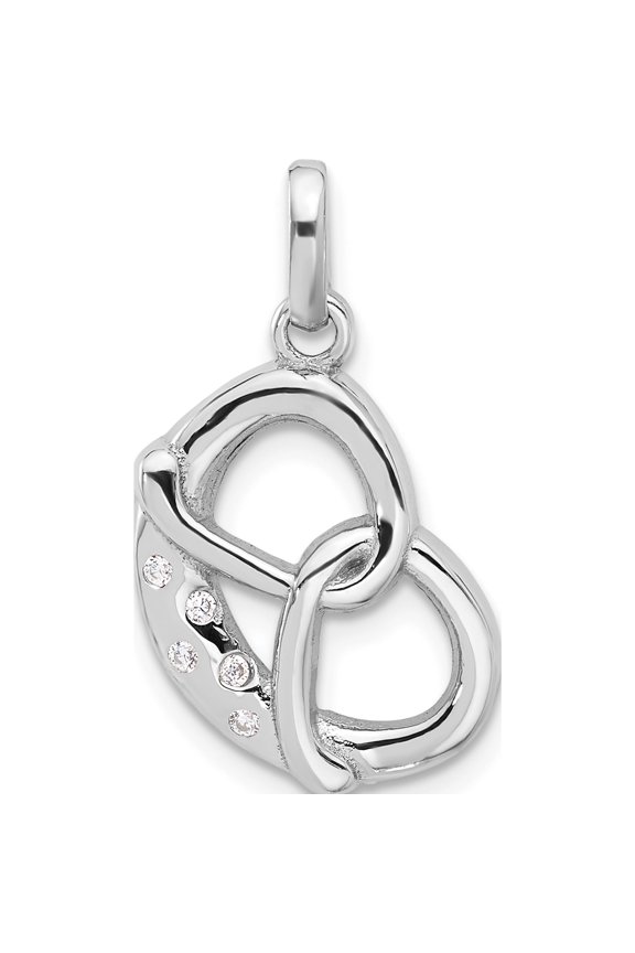 Sterling Silver Rhodium-Plated Cz Pretzel Pendant (Width 12.25) (Length 24) - Jbsp
