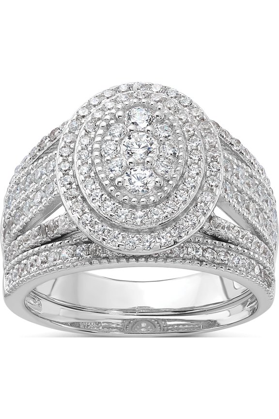 Sterling Silver Rhodium-Plated Cz Ring And Band Setsize 6 (Width 5.2 To 8.3) - Jbsp