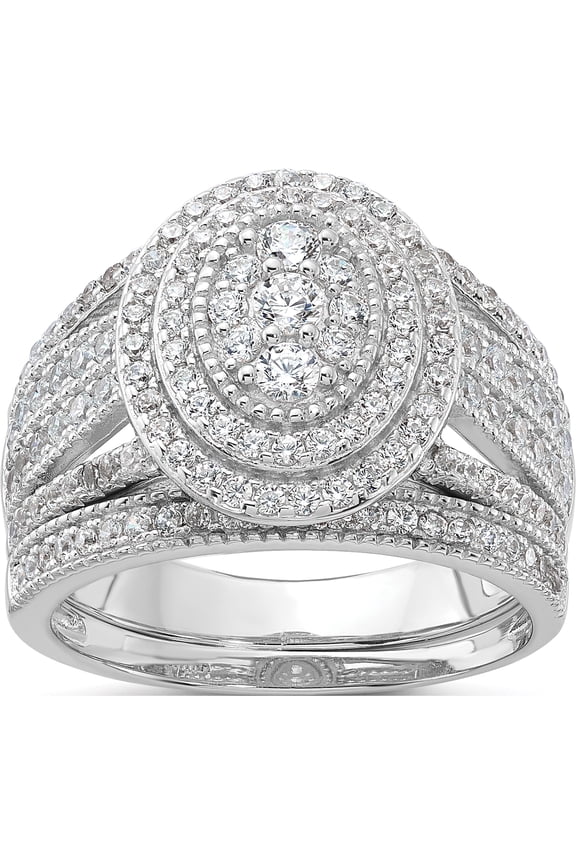 Sterling Silver Rhodium-Plated Cz Ring And Band Setsize 8 (Width 5.2 To 8.3) - Jbsp