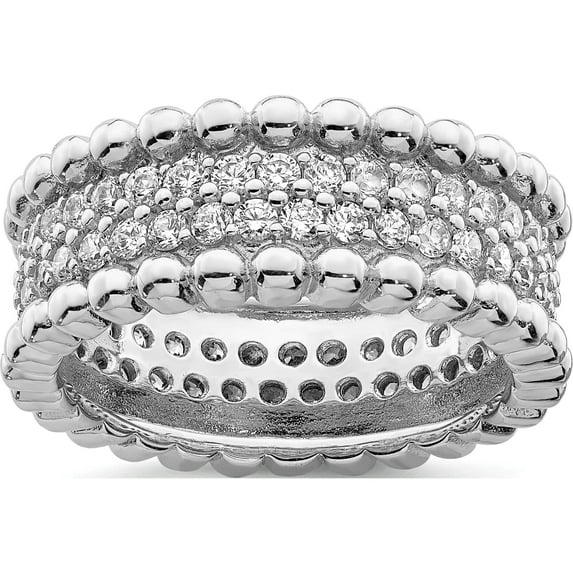 Sterling Silver Rhodium Plated Cz Ring (Size 7) Made In Thailand qr7102-7