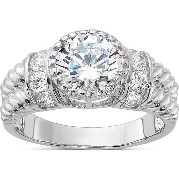 Jewelry by Sweet Pea Sterling Silver Rhodium-plated CZ Rope Design Ring