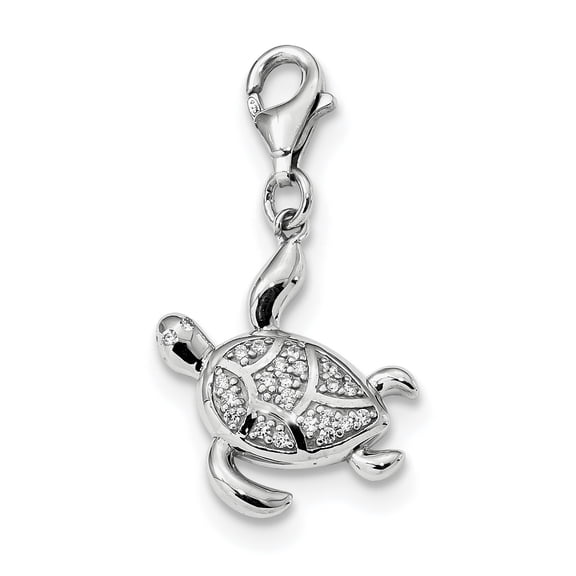 Jewelry by Sweet Pea Sterling Silver Rhodium-plated CZ Sea Turtle with Lobster Clasp Charm