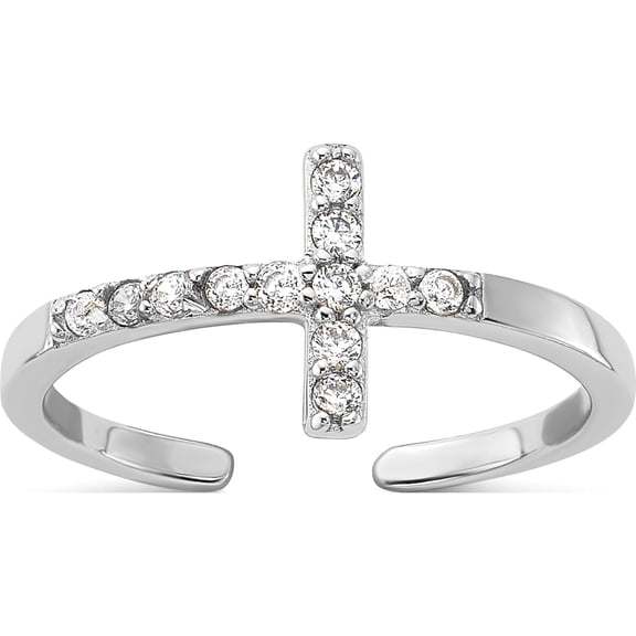 Sterling Silver Rhodium-Plated Cz Sideways Cross Toe Ring - Jbsp