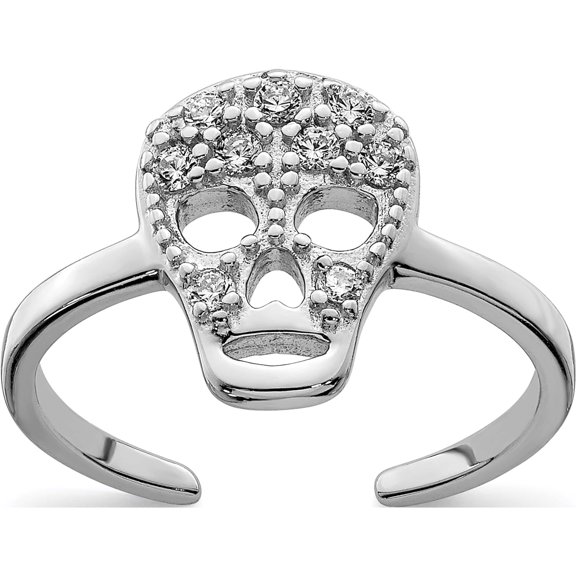 Sterling Silver Rhodium-Plated Cz Skull Toe Ring Made In China qr6042