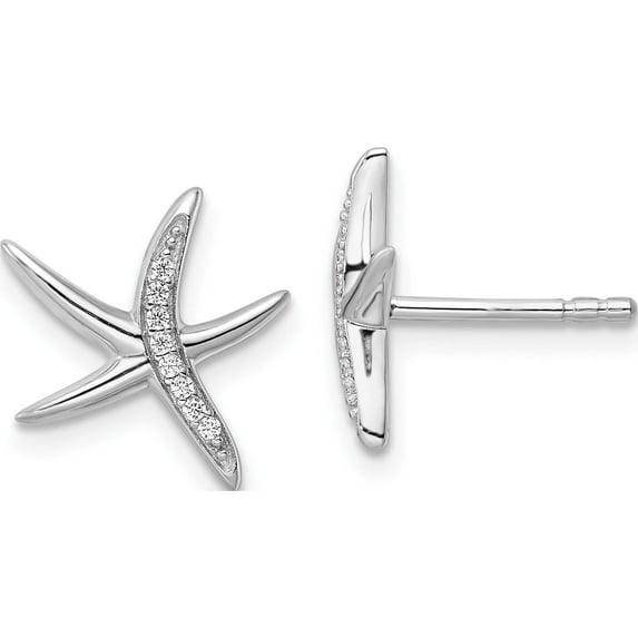 Sterling Silver Rhodium-Plated Cz Starfish Post Earrings (12.95 X 13.09) Made In China qe15676