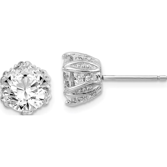 Sterling Silver Rhodium-Plated Cz Stud Earrings (8.66 X 8.66) Made In China qe14214