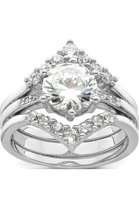 Sterling Silver Rhodium-Plated Cz Three Ring Setsize 7 (Width 2.3) - Jbsp