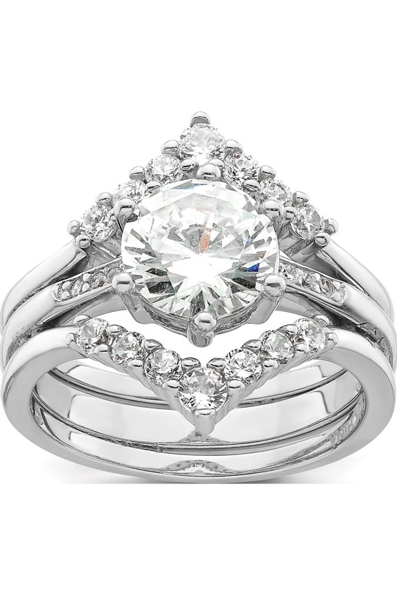 Sterling Silver Rhodium-Plated Cz Three Ring Setsize 8 (Width 2.3) - Jbsp