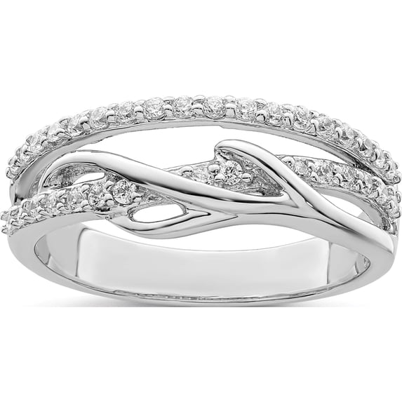 Sterling Silver Rhodium-Plated Cz Twist Ring (Size 7) Made In Thailand qr7285-7