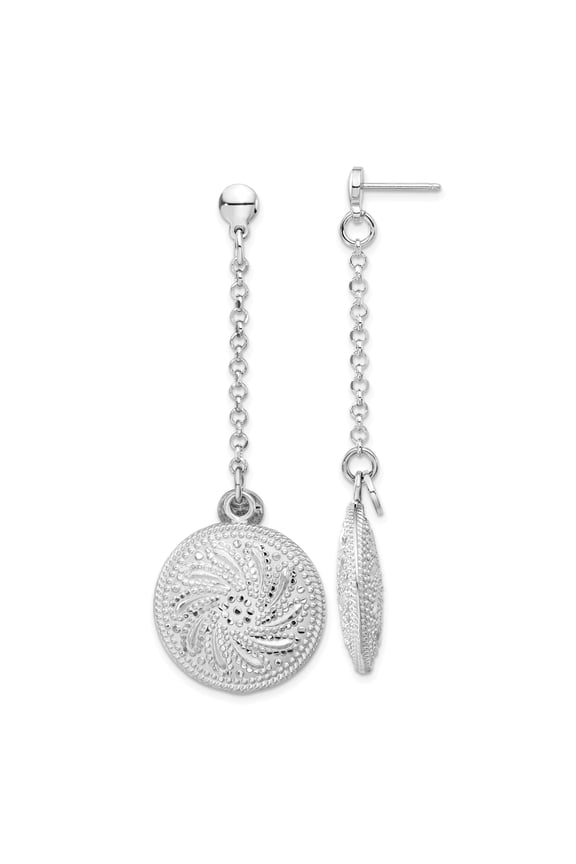 Sterling Silver Rhodium Plated D/C Circle Discs Post Dangle Earrings