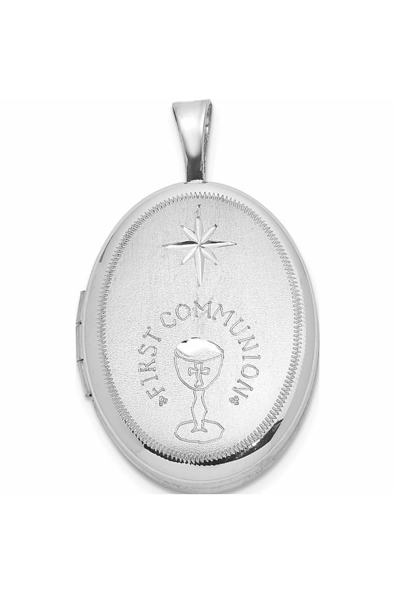 Sterling Silver Rhodium-Plated D/C First Communion 19X15mm Oval Locket (24.75 X 15) Made In Hong Kong -Jewelry By Sweet Pea