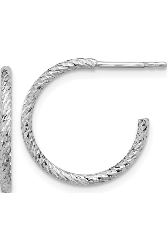 Sterling Silver Rhodium-Plated D/C Hollow Tube C-Hoop Earrings (Width 18) (Length 18.5) - Jbsp