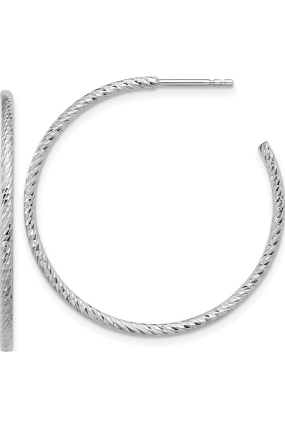 Sterling Silver Rhodium-Plated D/C Hollow Tube C-Hoop Earrings (Width 33.3) (Length 33) - Jbsp