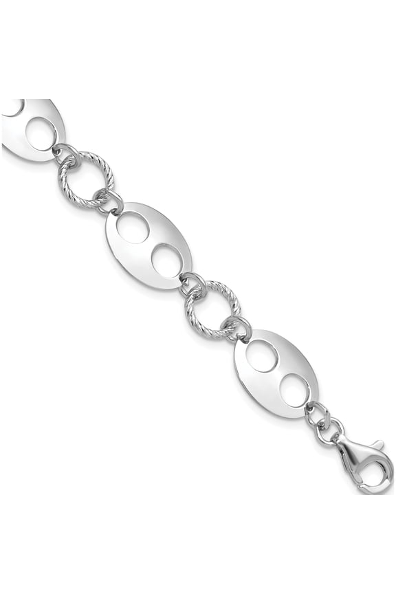 Sterling Silver Rhodium-Plated D/C Link W/1 In Ext. Bracelet(Length 7.75) - Jbsp