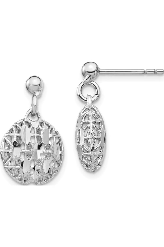 Sterling Silver Rhodium-Plated D/C Mesh Bead Dangle Post Earrings Made In Italy qe14406