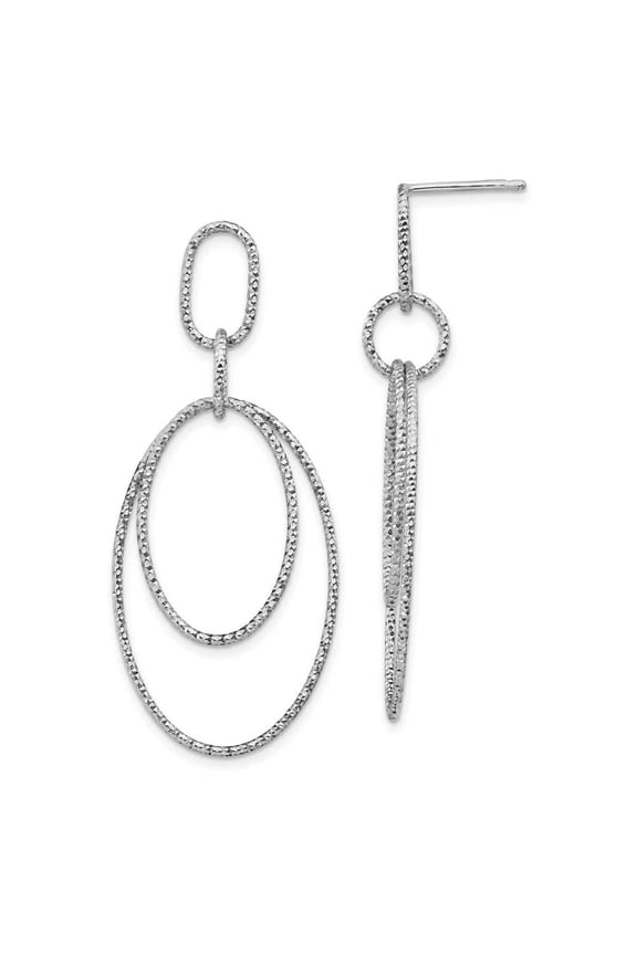 Sterling Silver Rh-plated D/C Oval Post Dangle Earrings