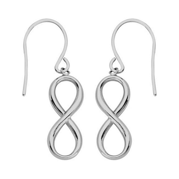 Sterling Silver Rhodium Plated Dangle Infinity Earrings With Euro Wire - 2.8 Grams