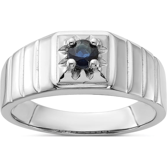 Sterling Silver Rhodium-Plated Dark Blue Sapphire Men's Ringsize 9 (Width 8.5 To 3.5) - Jbsp