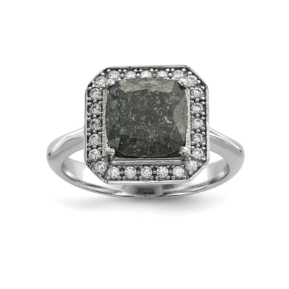 Sterling Silver Rhodium-Plated Dark Gray Ice Cz Polished Ring (Size 8) Made In Turkey qr6567-8
