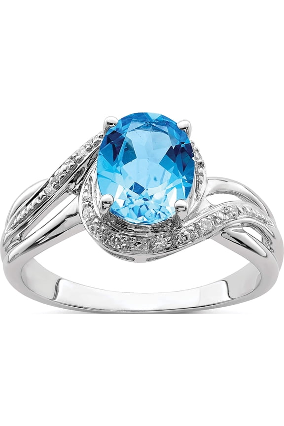 Sterling Silver Rhodium Plated Dia. And Light Swiss Bt Square Ring (Size 6) Made In India qr4642bt-6