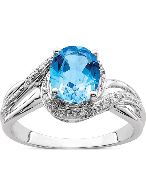 Sterling Silver Rhodium Plated Dia. and Light Swiss BT Oval Ring