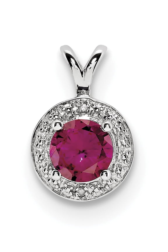Sterling Silver Rhodium-Plated Diam And Created Ruby Pendant Made In India qbpd11jul