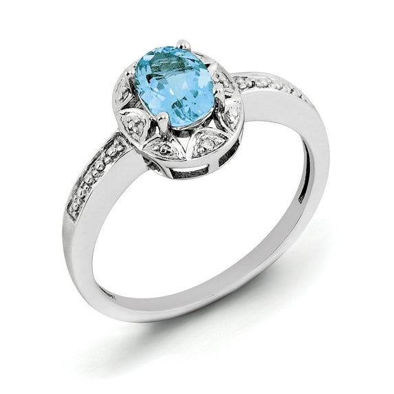 Sterling Silver Rhodium-Plated Diam. & Blue Topaz Ring (Size 9) Made In India qbr10dec-9