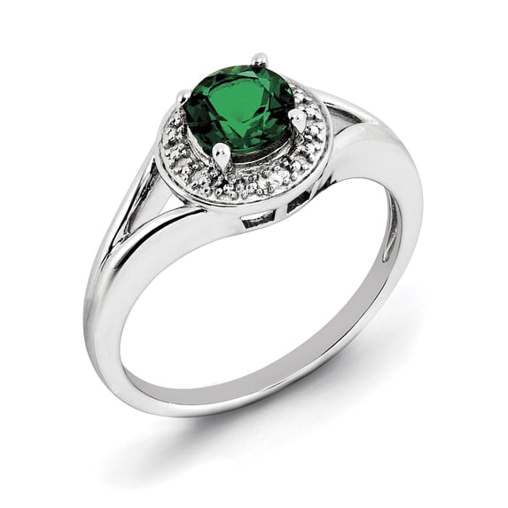 Sterling Silver Rhodium-Plated Diam. & Created Emerald Ring (Size 7) Made In India qbr11may-7