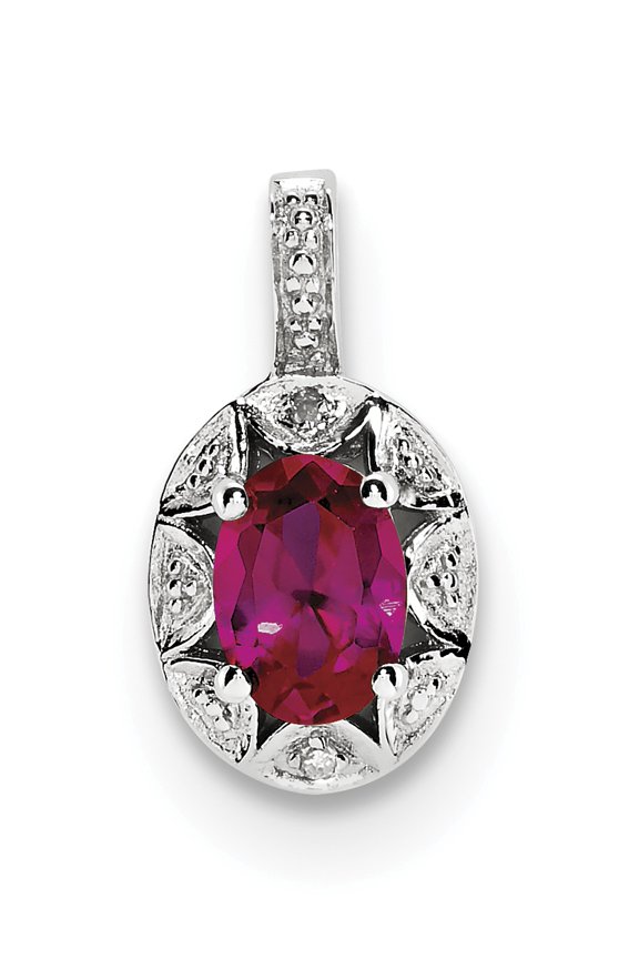 Sterling Silver Rhodium-Plated Diam. & Created Ruby Pendant Made In India qbpd10jul