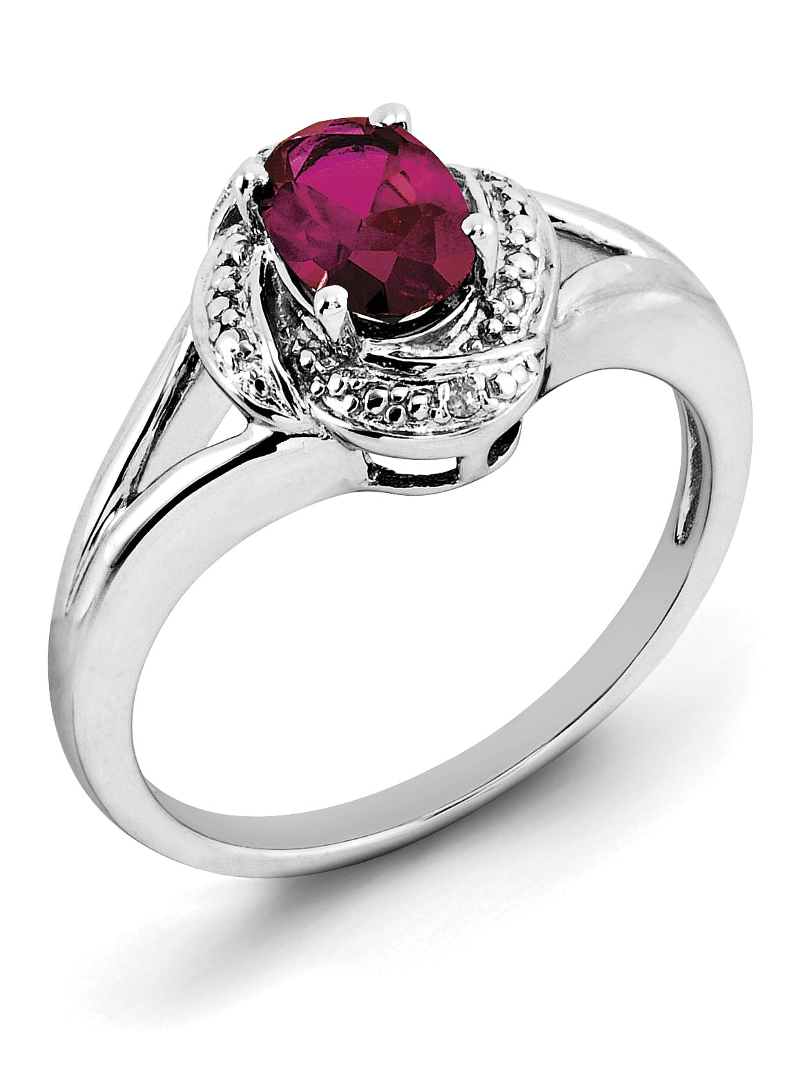 Sterling Silver Rhodium-Plated Diam. & Created Ruby Ring