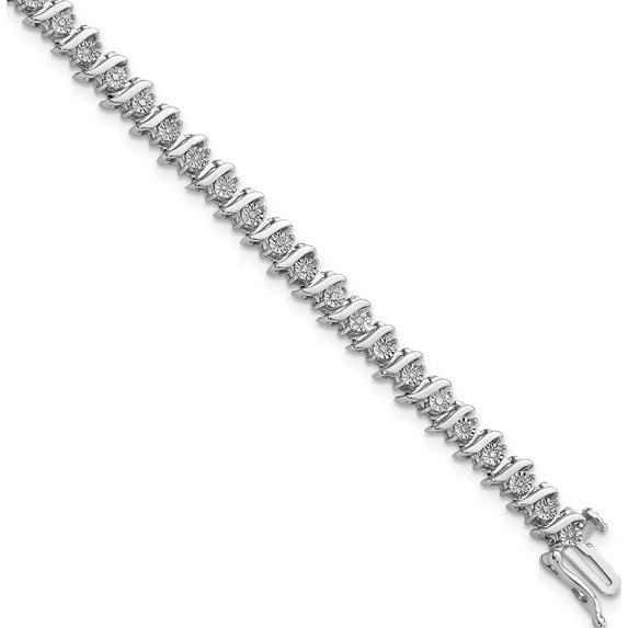 Sterling Silver Rhodium-Plated Diam. Fancy Bracelet (7 X 6) Made In India qdx1129