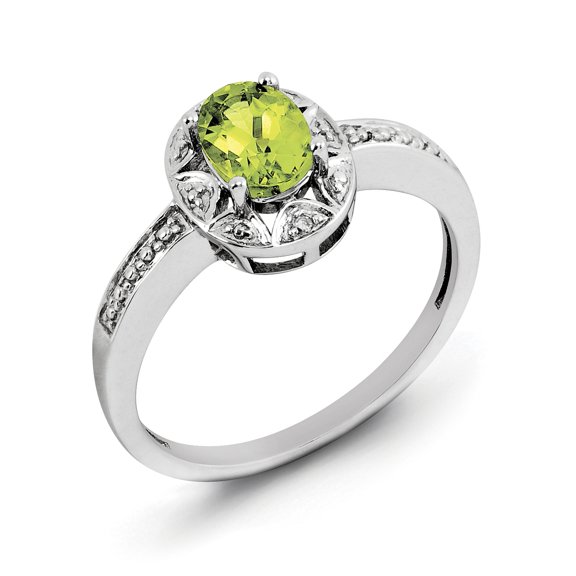 Sterling Silver Rhodium-Plated Diam. & Peridot Ring (Size 5) Made In India qbr10aug-5