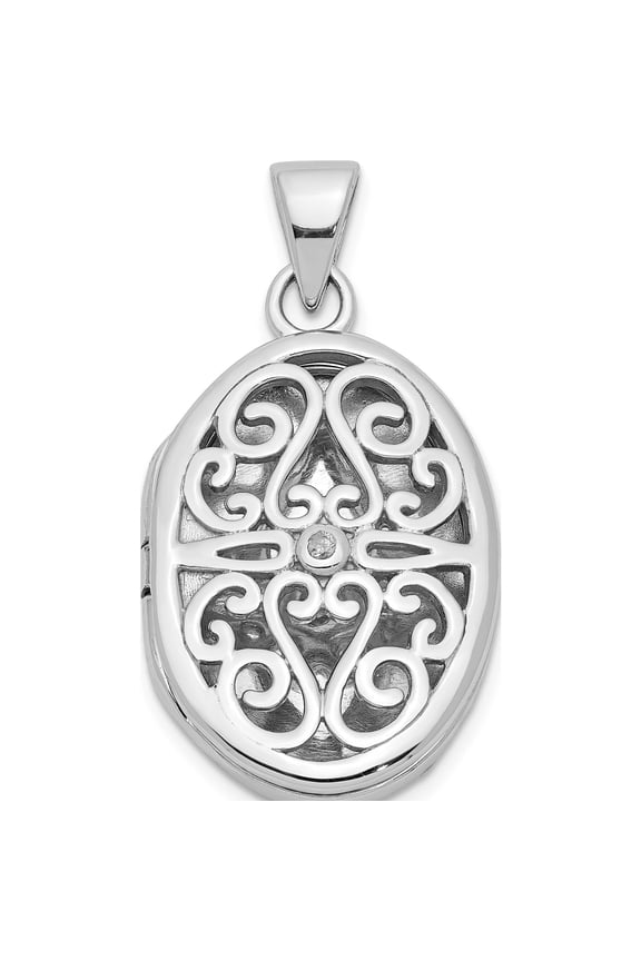 Sterling Silver Rhodium-Plated Diamond Accent Filigree Oval 22mm Locket (29 X 15.05) Made In Thailand qls1024