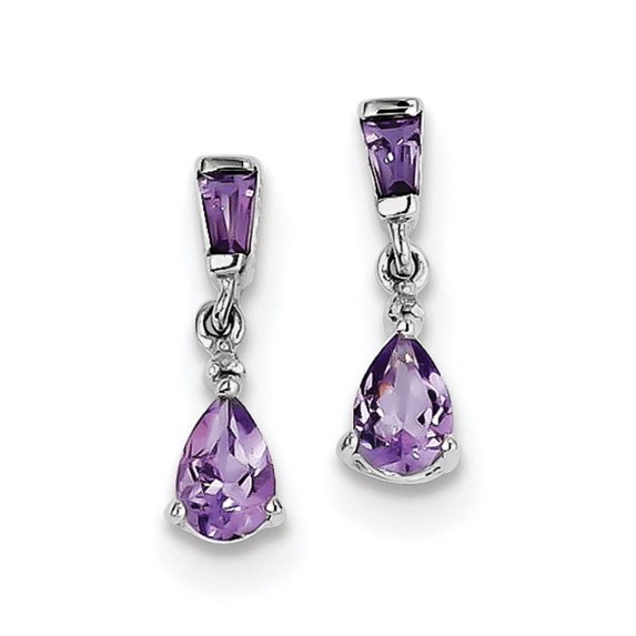 Sterling Silver Rhodium Plated Diamond & Amethyst Post Earrings