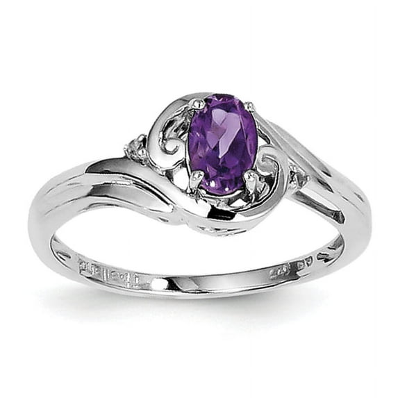 925 Sterling Silver Polished Prong set Rhodium Plated Diamond and Amethyst Ring Size 6 2mm Wide Ring for Women