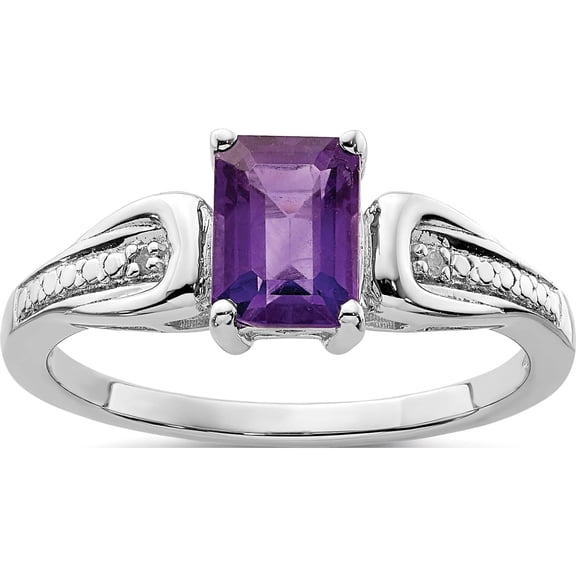 Sterling Silver Rhodium-Plated Diamond & Amethyst Ring (Size 8) Made In China qr4540am-8