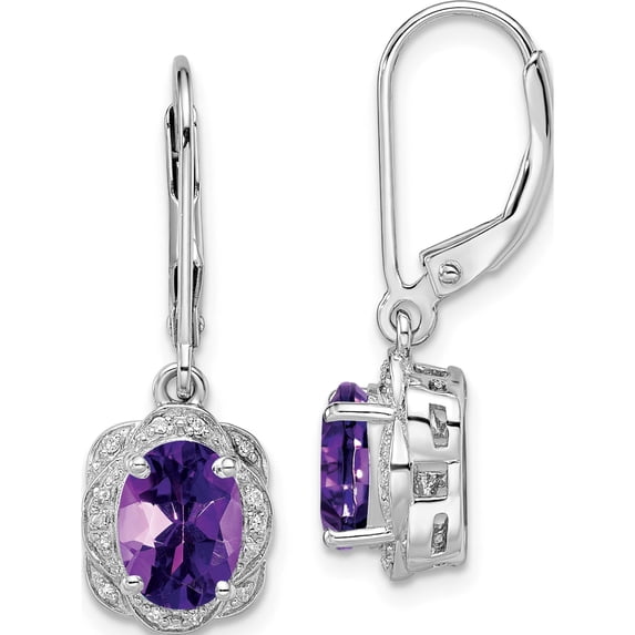 Sterling Silver Rhodium-Plated Diamond And Amethyst Earrings (28 X 9) Made In China qe10151am