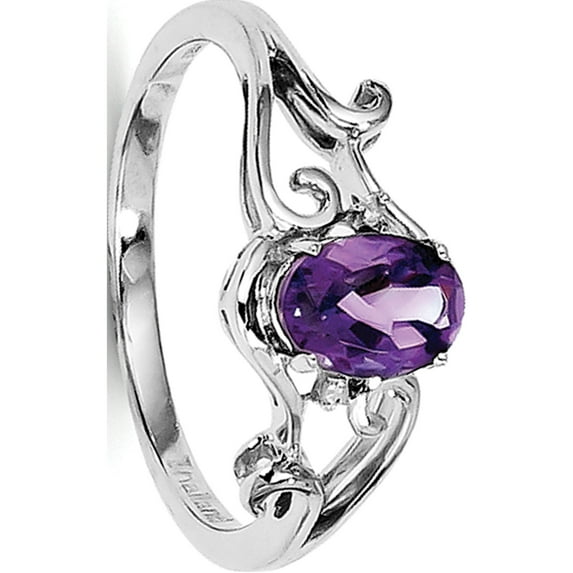Sterling Silver Rhodium Plated Diamond And Amethyst Oval Ring (Size 8) Made In India qr4500am-8