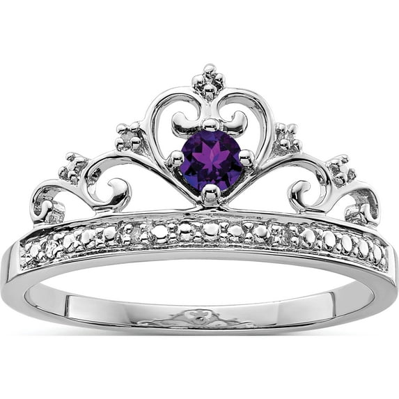 Sterling Silver Rhodium Plated Diamond And Amethyst Ring (Size 8) Made In India qr4645am-8