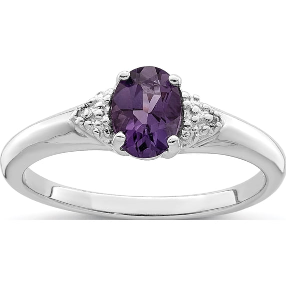 Sterling Silver Rhodium Plated Diamond And Amethyst Ring (Size 8) Made In Thailand qr4482am-8