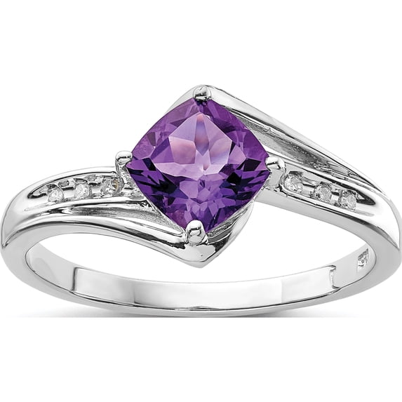 Sterling Silver Rhodium Plated Diamond And Amethyst Square Ring (Size 9) Made In India qr4639am-9