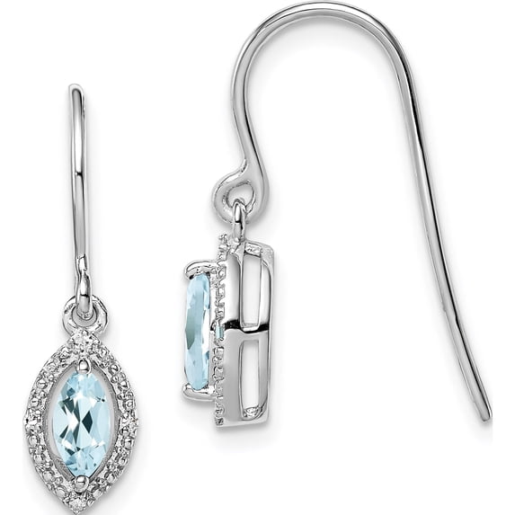 Sterling Silver Rhodium-Plated Diamond And Aquamarine Earrings (21 X 6) Made In India qe9951aq