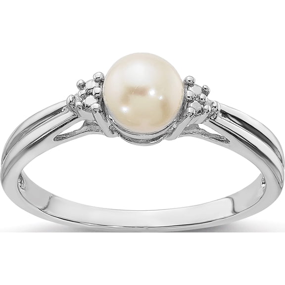 Sterling Silver Rhodium Plated Diamond And Fw Cultured Pearl Ring (Size 6) Made In India qr4618-6